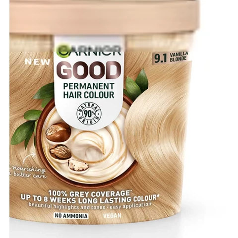 Garnier Good Permanent Hair Dye No Ammonia Formula 100% Grey Coverage 9.1 Vanilla Blonde