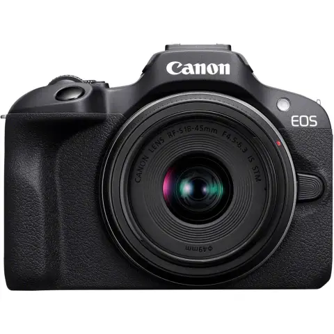 Canon EOS R100 mit RF-S 18–45mm – 24,1 MP APS-C Systemkamera – Dual Pixel AF, 4K-Video, 6,5 B/s, Augen- & Gesichtserkennung, WLAN & Bluetooth - Perfekt, um kostbare Erinnerungen festzuhalten