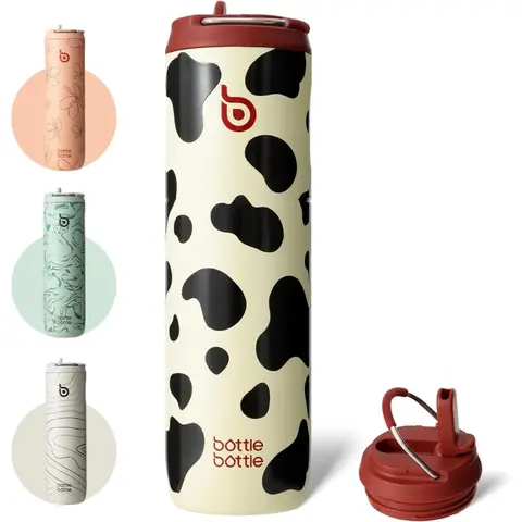 Bottle Bottle Gourde isotherme en acier inoxydable avec paille 700 ml - Vache