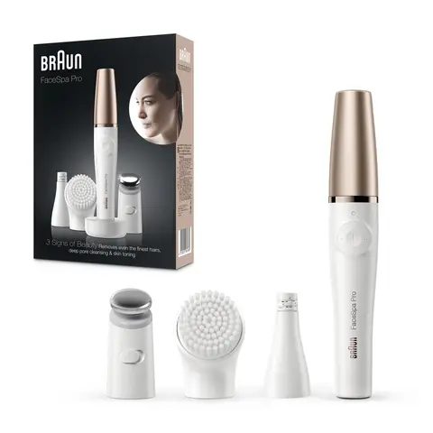 Braun FaceSpa Pro 911 Cordless Facial Epilator 3-in-1, Cleansing and Skin Toning System, White