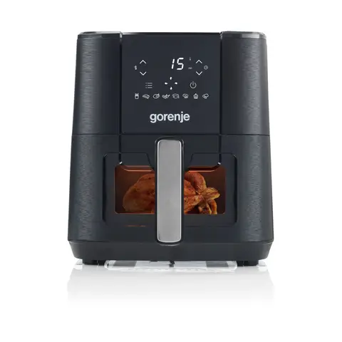 Gorenje AF1350DWB Air Fryer / 1,350 Watt / 5.4 Liter Basket with Viewing Window / 8 Automatic Programs / Non-Stick Coating / LED Display / W x H x D: 28 × 35.3 × 32.1 cm / Black