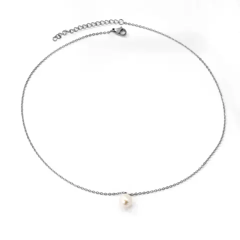 Freshwater Pearl Pendant Stainless Steel Chain 40cm Necklace