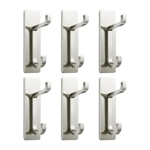 JORDAN&JUDY No-Drill Strong Adhesive Hooks, 6-Pack, Stainless Steel, Damage-Free, Over-Door Storage, Silver