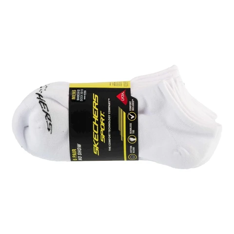 Skechers Herren 6er-Pack No-Show-Socken aus Baumwolle, Weiß, Größe 41-46