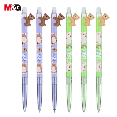 M&G Puffy Animals Erasable Gel Pens, 6 Pack Crystal Blue Ink Retractable Erasable Pens, Extra Fine Point 0.4 mm, Cute Animal Design, Smooth Writing Gel Pens with Comfort Grip for School, Office, and Planner