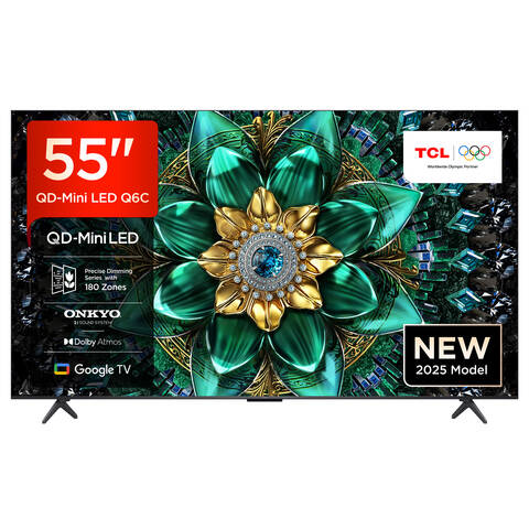TCL 55Q6C QLED Mini LED Fernseher, 55 Zoll, 4K HDR Premium, Dolby Vision IQ & Atmos, Onkyo 2.1 Sound, Smart TV mit Google TV, Game master, 144Hz Motion Clarity Pro, AMD FreeSync Premium Pro, HDMI 2.1, AirPlay 2, Google Assistant & Alexa