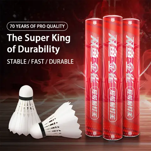 Double Fish JinQue Super King-Durable Goose Feather Shuttlecocks 12-Pack Speed 76-Red