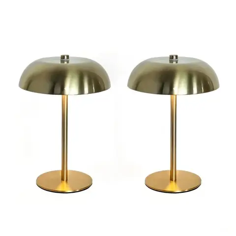 2-Pack Moderne Minimalistische Bureaulamp, Draadloos Opladen met Touchbediening, Instelbare Helderheid & Kleurtemperatuur, Geborstelde Metalen Voet met Trommelvormige Lampenkap, Werkt op Batterijen, voor Kantoor, Slaapkamer, Studeerkamer & Eetkamer Goud