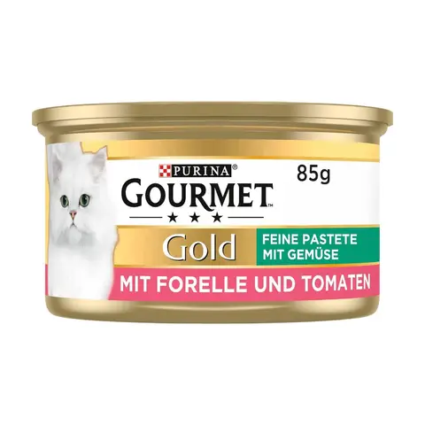 PURINA GOURMET Gold Feine Pastete mit Gemüse Katzenfutter nass, mit Forelle und Tomaten, 12er Pack (12 x 85g)