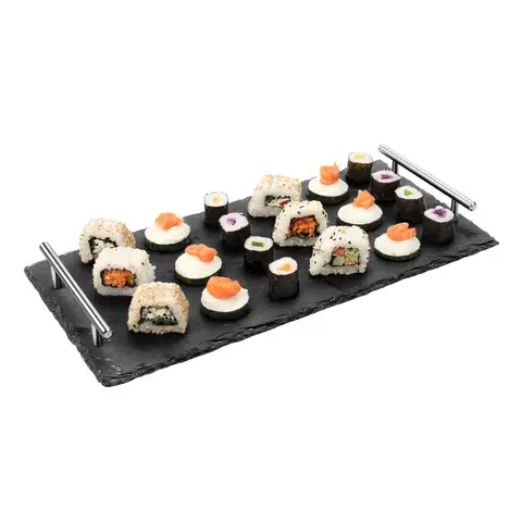 Maison by Premier Elegant Slate Tray With Stainless Steel Handles, Durable Grey Slate Tray, Stainless Steel Handles Grey Tray
