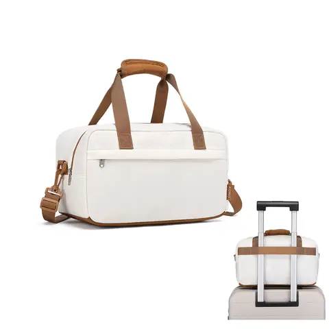 35x20x20cm 14L Under Seat Flight Bag, Lightweight Holdall Cabin Luggage with Shoulder Strap (Beige/Brown)