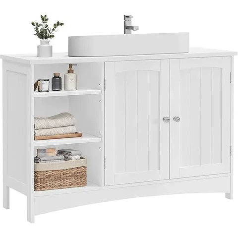 VASAGLE BBC410P31 Meuble sous évier de salle de bains à 2 portes et étagères réglables blanc - 30 x 90 x 60 cm