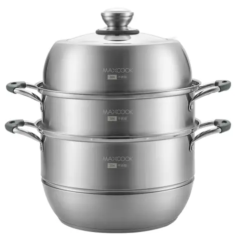 Maxcook 304SS Marmite Vapeur 3 Étages 30cm (Poignée en Silicone) MCZ743