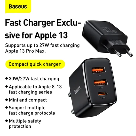 Baseus Chargeur Rapide Compact - Noir