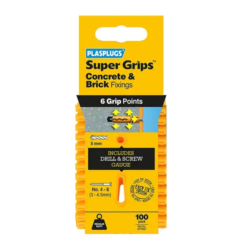 PLASPLUGS SYP 501 Solid Wall Super Grips™ Fixings Yellow (100)