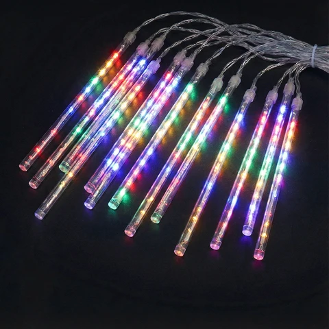 M.TK Meteor Shower Lights with 15 Tubes 720 LEDs Falling Rain Drop String Lights Waterproof Icicle Snow Fall String Lights for Christmas Tree(Multi-Color)