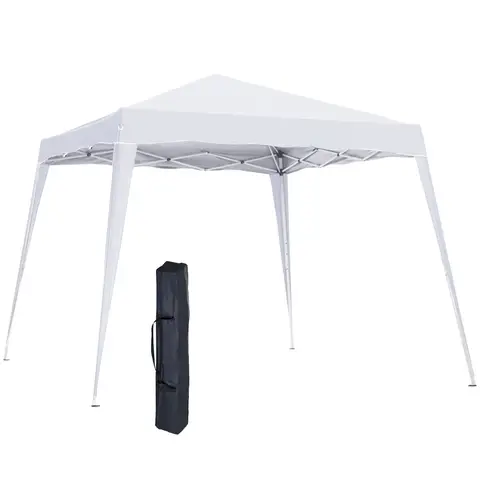 Outsunny 3 M x 3 M Base/ 2.5 M x 2.5 M Top Pop Up Gazebo, 2 Person Setup Instant with Carry Bag, Height Adjustable Slant Leg Party Tent Instant Event Shelter for Garden, Patio, White