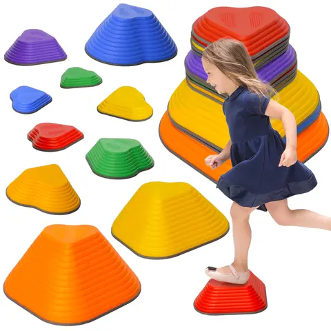 AIYAPLAY Stepping Stones Kids, 11 Piece Balance Stepping Stones for Kids, Heart-Shaped Non-Slip Stackable Sensory Toys for Balance and Motor Skills, Indoor Outdoor Obstacle Courses