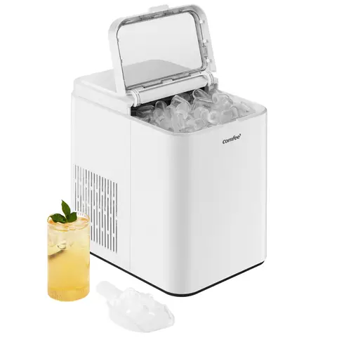 COMFEE' RCI12WH1UK(E) Countertop Ice Maker, 12kg in 24H, 8 Ice Bullets in 6-9 minutes, 2 Bullet Ice Sizes, Self-Cleaning Ice Machine with Ice Scoop & Basket, Suitable for Home/Kitchen/Office/Party