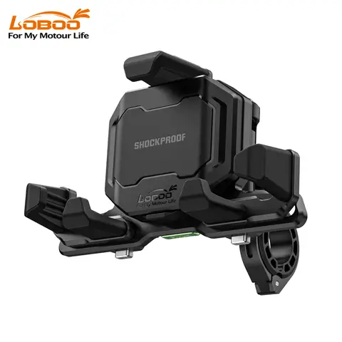 LOBOO PH06 Anti-Vibration Phone Mount - Magnetic Damping + 15W Wireless Charging - Aluminum Motorcycle Holder (Fits 4.7"-7.2" Phones)