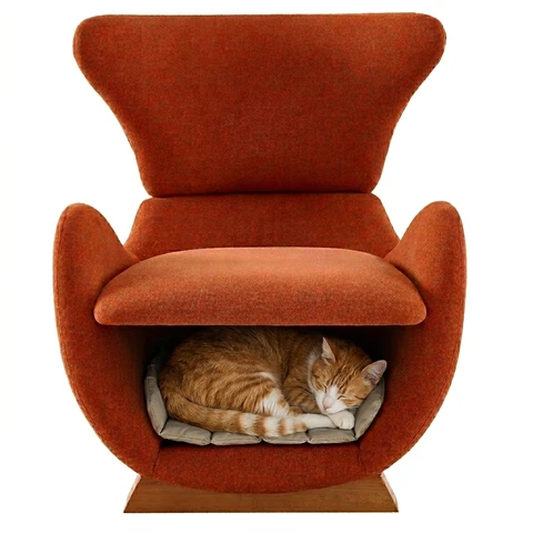 URBAN MEUBLE Fauteuil de salon design aspect requin-baleine, Tissu rouge brique, 66 x 69 x 76 cm