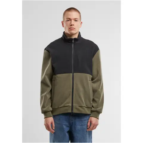 Urban Classics Farbblock-Polarfleece-Jacke schwarz/oliv XXL