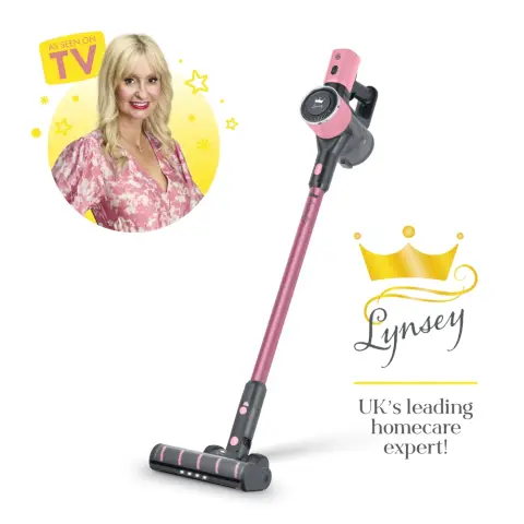 Swan SC15827QOC TV’s Queen of Clean Cordless Anti-Tangle Vacuum Cleaner with 2 Speed Control, and Rechargeable Battery, Includes 2-in-1 Crevice Tool, Long Nozzle, Pet Tool, and Wall Mount Kit 22.2V, Pink