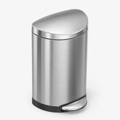 Simplehuman 6L Semi-Round Bathroom Pedal Bin, Brushed Stainless Steel