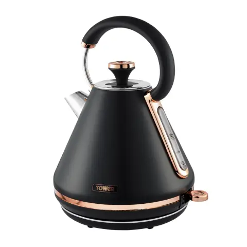 Tower T10044RG Cavaletto Pyramid Kettle with Fast Boil, Detachable Filter, 1.7L, 3000W, Black and Rose Gold
