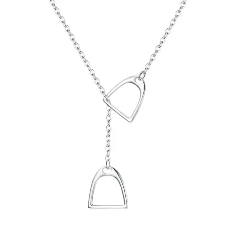 Ever Faith Interlock Double Horse Stirrup Pendant Necklace