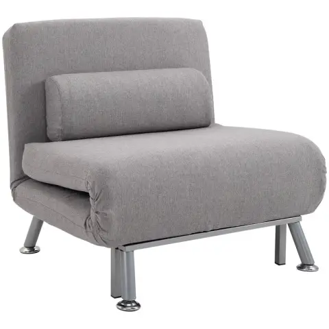Homcom Sofa Bed 1 Seater with Cushion Linen Effect Light Grey