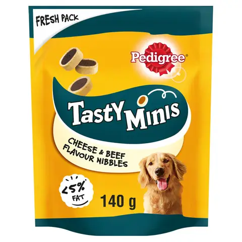Pedigree Tasty Minis Adult Dog Treats Cheese & Beef Nibbles 140g