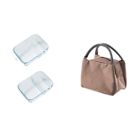ochama x J.ZAO 3er-Set – Lunchbox aus Borosilikatglas, mikrowellengeeignet, Crisperfach – 1000 ml + 840 ml + Warmhaltebeutel
