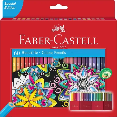 Faber-Castell Classic Colour Pencils, Assorted Colours (Neon, Metallic & Pastel), Wallet of 60