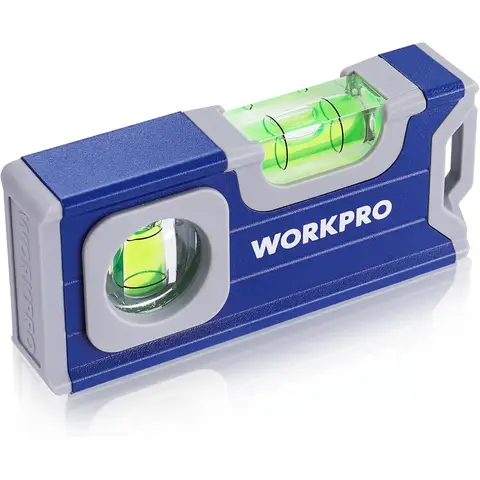WORKPRO Magnetic Spirit Level 115 mm, Mini Spirit Level with 2 Levels 90°/180°, Magnetic Spirit Level with Hanging Hole, Aluminium Alloy, Strong Magnet, Groove Design, for Measurements