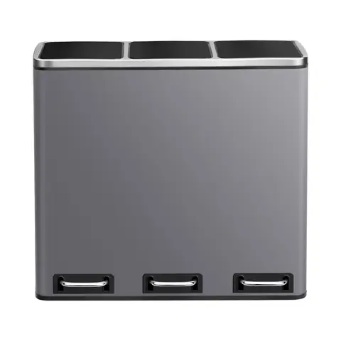 ochama SONGMICSHOME Afvalbak met Drie Compartimenten, 3 x 18L Pedaalemmer met Softclose Deksel, Staal, voor Keuken, Grijs