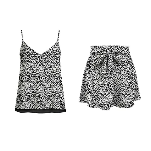 v-neck white printed camisole and  pantskirt set  M