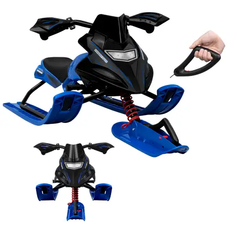 Laneetal Kinder-Schlitten, Snowracer, Bob-Schlitten, mit Lenkrad, Bremse und Stoßdämpfer, PU gepolsterter Sitz, Stahlrahmen, selbst zurückziehender Zugseil, Schwarz+Blau