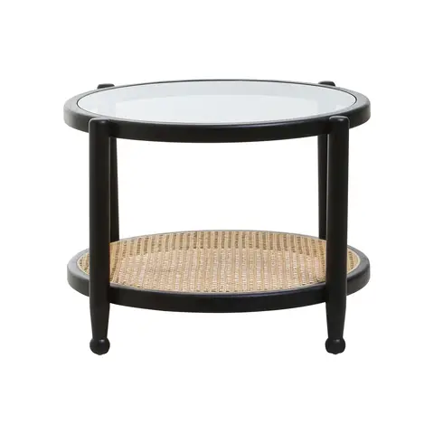 Interiors by Premier Coffee Table Round Cebu Elm Wood & Rattan Black/Natural