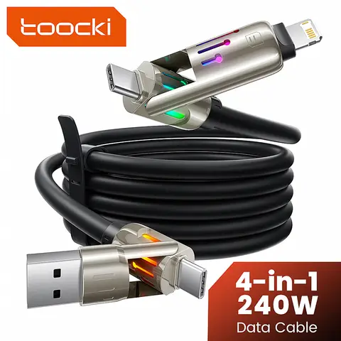 toocki USB C to Lightning Cable, Chubby 240W 4 in 1 Charging Cable 6.6FT, USB A/C to C/Lightning with Light for Valentines Day Gifts Fits iPhone 17 16 15 14 Pro Max/MacBook/iPad/Samsung S25/Switch/PS5