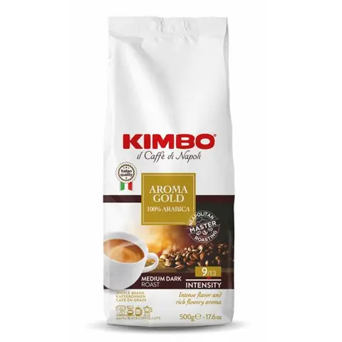 KIMBO Café Grain AROMA GOLD 100% Arabica Medium Dark Roast Intensité 9/13 500g