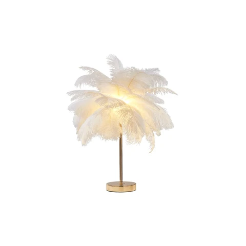 Homary Lampe de table à plumes moderne - Or/Blanc