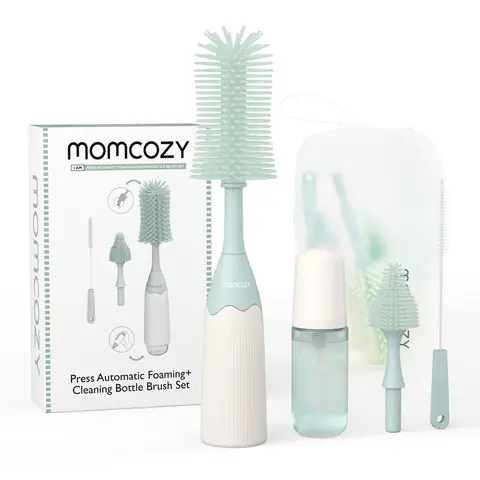 Momcozy Press-Type Foaming Bottle Cleaning Brush Set LS002 (Green, 1 Set)