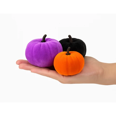 Marrybox Fall Decorative Pumpkins Plush Velvet Effect Purple/Black/Orange 12pcs