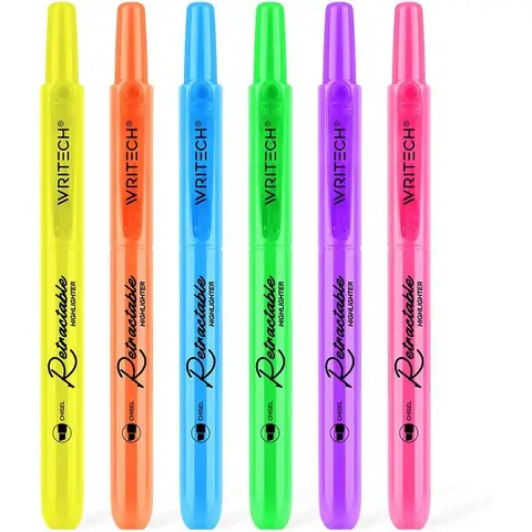 WRITECH Surligneurs Rétractables Couleurs Assorties : Surligneur Chisel Tip Click Esthétique Stylos Surligneurs Encre Multicolore Sans Débordement pour Surligner et Journaling (12ct Néon+Pastel)
