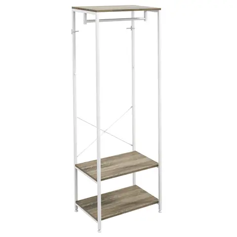 HOMCOM Coat Rack, 2-in-1 Clothes Stand with Shoe Storage, 168cm Free Standing Hall Tree with Rail and 2 Storage Shelves for Hallway, Entryway, Bedroom, Grey and White