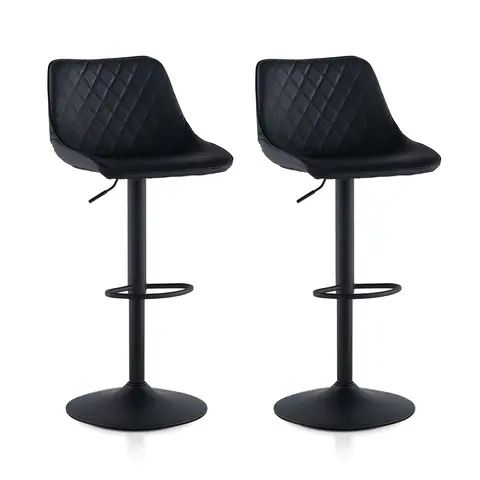 CLIPOP Swivel Bar Stools Set of 2 Faux Leather Padded Breakfast Dining Stools with Height Adjustable and Footrest, High Back Pub Stools for Kitchen Counter Island, Black