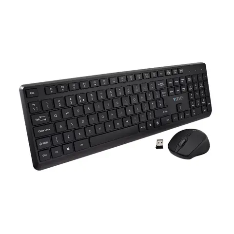 V7 CKW350UK Wireless Keyboard and Mouse Combo with Low-Profile Quiet Keys, Laser-Etched Caps, Silent 1600 DPI Mouse, and Single USB Receiver