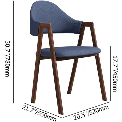 Homary Set of 2 Modern Linen-Upholstered Dining Chairs with Curved Back & Robust Carbon Steel Legs (Blue, 2-Pieces)