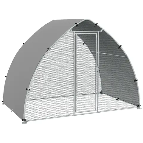 PawHut Walk In Chicken Run, Galvanised Chicken Coop Outdoor with Cover, Poultry Cage, for 8-12 Chickens, Hens, Ducks, Rabbits, 3 x 1.9 x 2.2m - Silver Tone